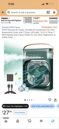 Portable Air Cooler Fan with Humidifier