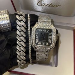 🔥💎🔥💎AFTER CHRISTMAS SALE ALL WHITE BLACK DIAL CARTIER MOISSANITE BUSTDOWN 💵💵💵