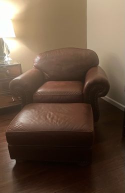 Leather Chair & Ottoman Set