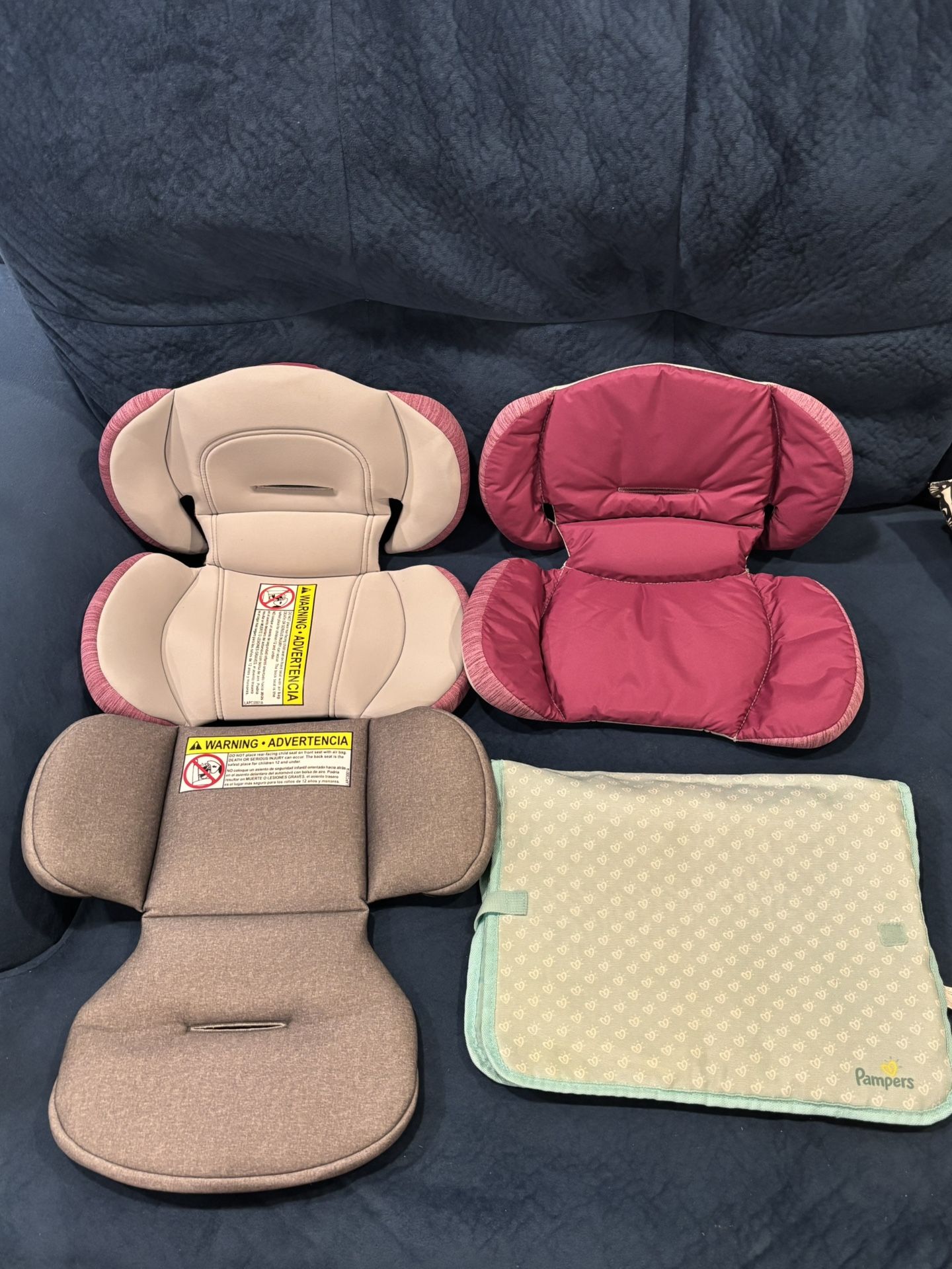 3 reversible car seat inserts & pampers changing pad