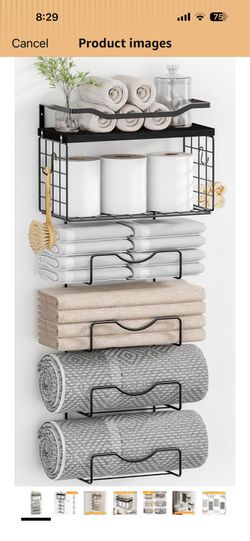 Towel Racks for Bathroom,Towel Rack Wall Mounted, 6 Tier Rolled Or Folded Towel Holder with Floating Shelves, Bathroom Towel Holder for Bath, Hand Tow