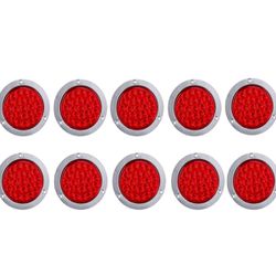 10PCS 4 Inch Led Trailer Tail Lights Red 24 LED Flange Mount Waterproof Chrome 4" Brake Stop Turn Tail Marker Trailer Lights Sealed for Truck Trailer 