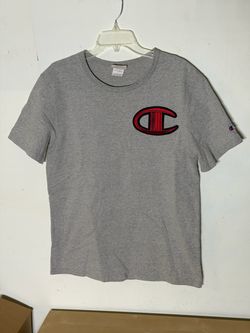 Vintage Champion Big C Chenille Appliqué T-Shirt Gray Men’s Medium Y2K