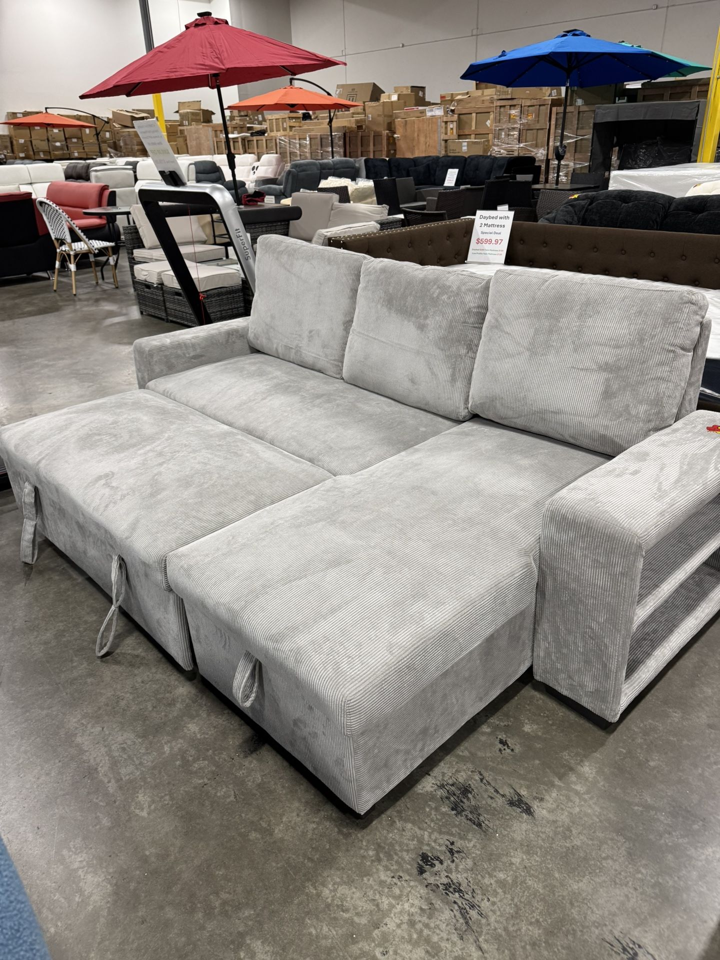 Grey Living Room Couch With Storage And Pull Out Bed