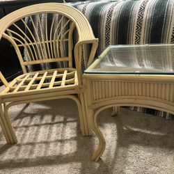 Vintage Bamboo Rattan Chair/End Table