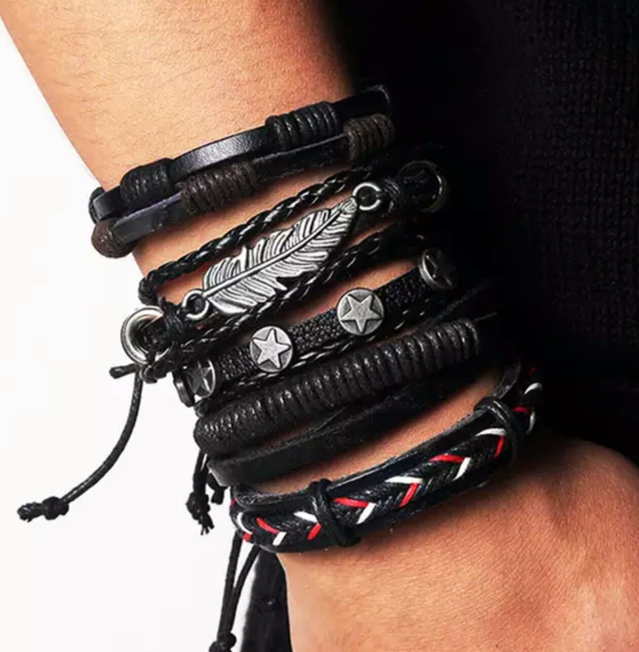 Vintage Leather Hand-knitted Multi-layer Leather Feather Bracelet