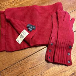 NWT: 100% Cashmere Scarf and Matching Red Gloves (no tag)