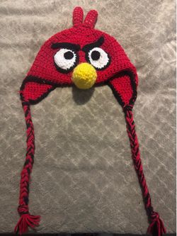 Hand knitted rave angry birds beanie