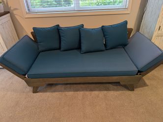 Christopher Knight Home Aldrich Outdoor Acacia Wood Expandable Daybed with Water Resistant Cushions, Dark Teal and Gray