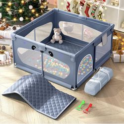 Baby Playpen with Mat, 50" x 50" Safety Playpen for Babies and Toddlers, Easy Assembly Large Baby Play Pen, Portable Indoor & Outdoor Play Pen with So