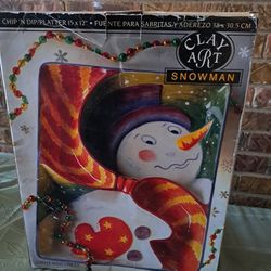 Vintage clay art Christmas snowman chip n dip platter.