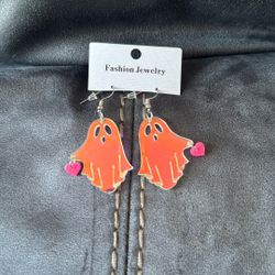 New Iridescent Halloween Ghost Heart Hanging Dangly Earrings