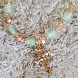 Goldtone And Genuine Stone Cross Bracelet 