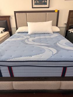 Queen Mattress Blue Hybrid Pillow Top