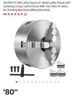 VEVOR K11-160 Lathe Chuck 6", Metal Lathe Chuck Self-centering 3 Jaw, Lathe Chuck With Two Sets Of Jaws, for Grinding Machines Milling Machines