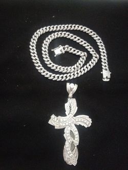 REAL 925 Silver Cuban Link Chain And Pendant
