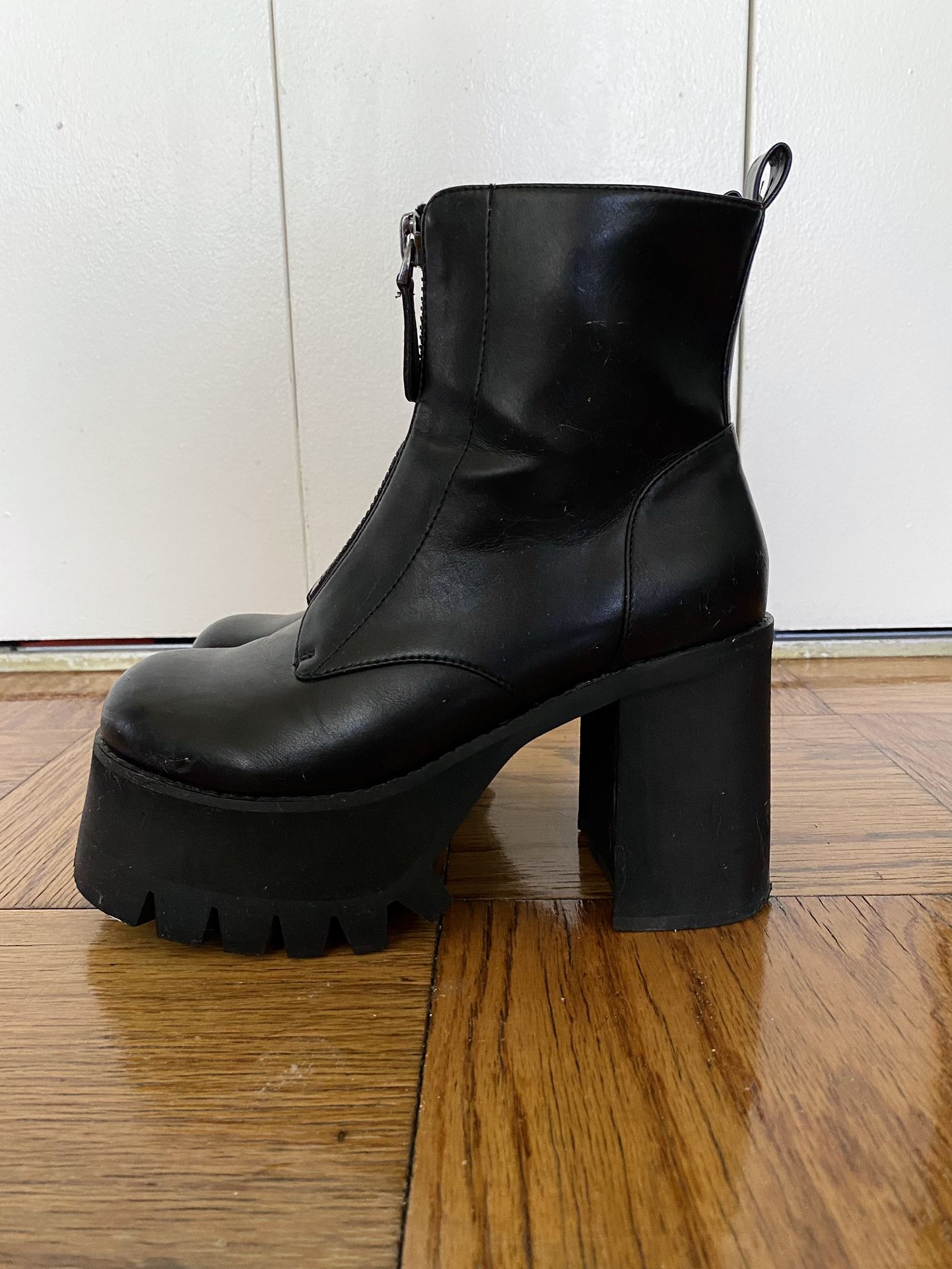 Poster Grl Chunky Block Heel Platform Zip Boots - Size 7, Black