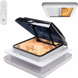 14” RV Roof Vent Fan 12V/24V/48V with Remote Control LED Light Rain Sensor & Reversible Airflow