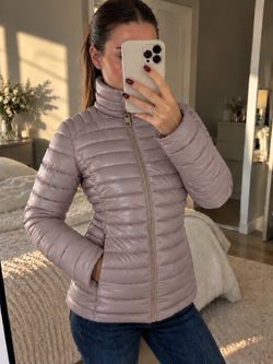 Johnny Was Women’s Shiny Quilted Puffer Jacket Dusty Mauve Full Zip