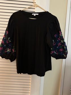 Chico's Black Top with Embroidered Sleeves