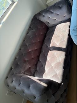 2 person gray tufted velvet sofa