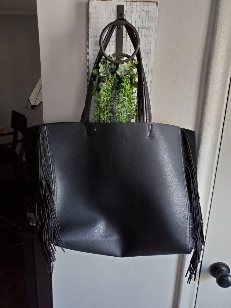 Black Tote With Fringe on Either Side