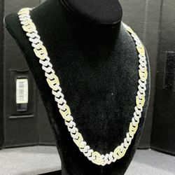 NEW Sterling Silver 24.98 ct CZ Gold Color Iced Out Chain 146.1g