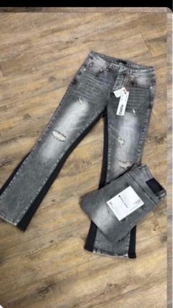 Purple Brand Distressed Gray Flare Jeans