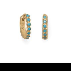 14 Karat Gold Plated Turquoise CZ Hoop Earrings