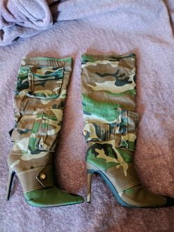 Knee high camouflage high heel boots