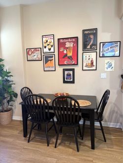 Black dining table with 4 chairs