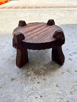 Small Carved Wooden Round Stool or Stand plant pot