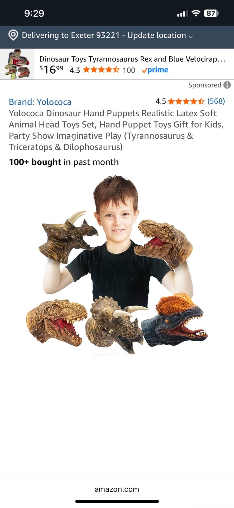 3 Pack Dinosaur Puppets New In Plastic