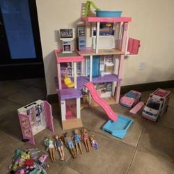 Barbie House, Dolls, And Cars