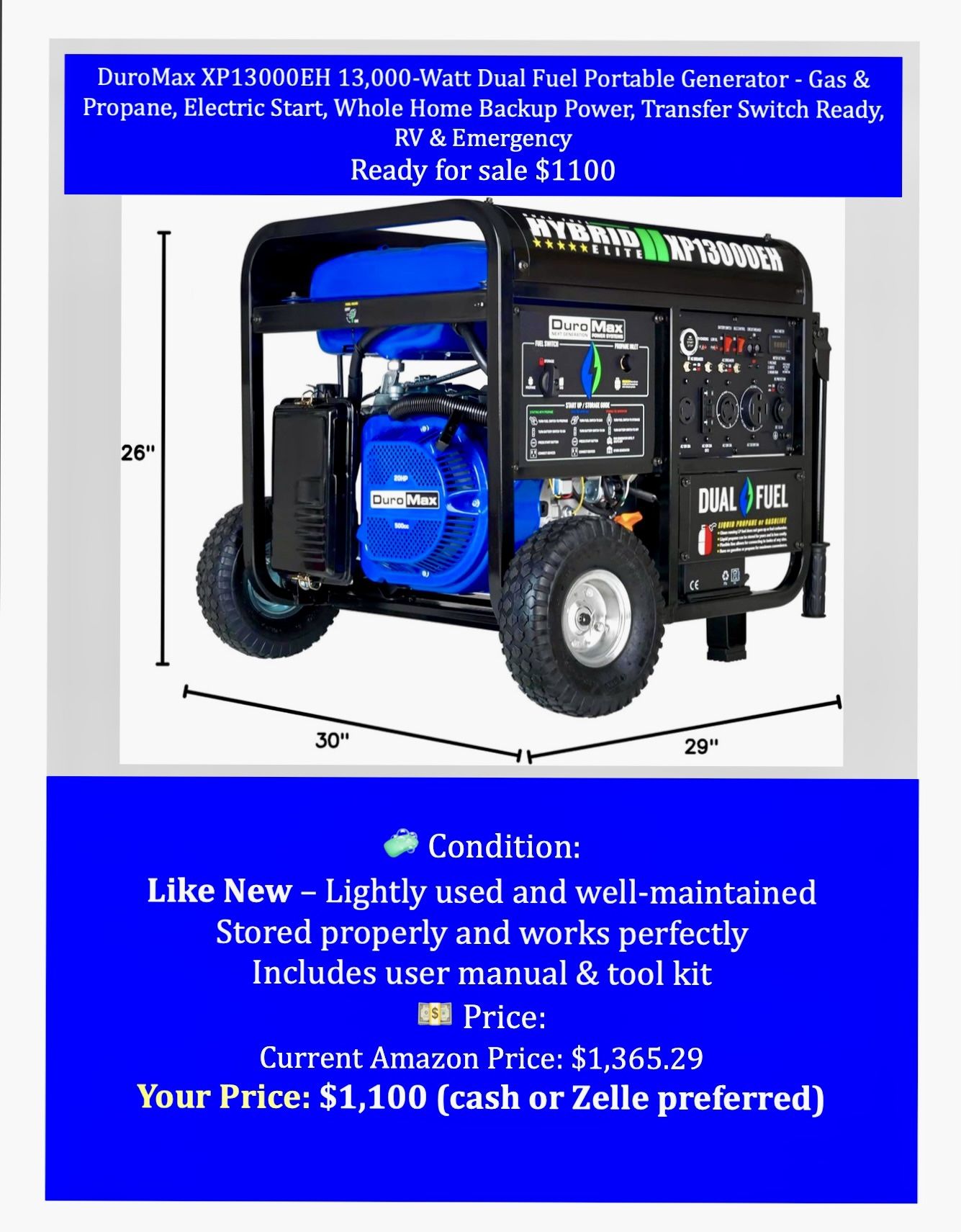 DuroMax XP13000EH Dual Fuel Generator