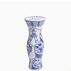 This item is a decorative blue and white porcelain candle holder, specifically identified as part of the Canton Collection. It features a traditional 