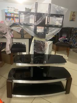 Vintage black lacquer tv stand