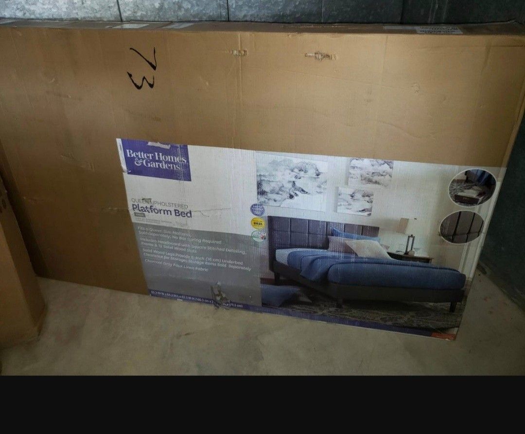 Queen Sized Better Homes & Gardens Upholstered Platform Bed (Knox) NEW in unopened box