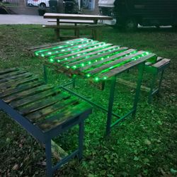 1 Of A Kind Hand Crafted Wood Table With Benches