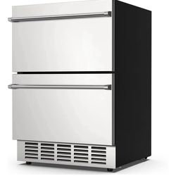 24 Inch Under Counter Double Drawer Fridge,Two Drawer Refrigerator Indoor Beverage Refrigerator, Stainless Steel Beverage Fridge for Home & Commercial