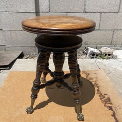 Vintage Antique Wood Piano Stool With Glass Ball Feet