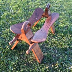 L👁👁K! -- Vintage Egyptian African Camel Saddle Stool Camel Saddle Stool Foot Rest Mahogany Brass Inlay...asking $50.00