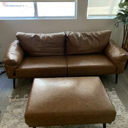 Brown Faux Leather Couch 