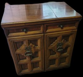 Vintage Wood Cabinet with Carved Doors