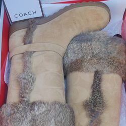 Coach Boots With Rabbit Fur Trim Brand New In The Box