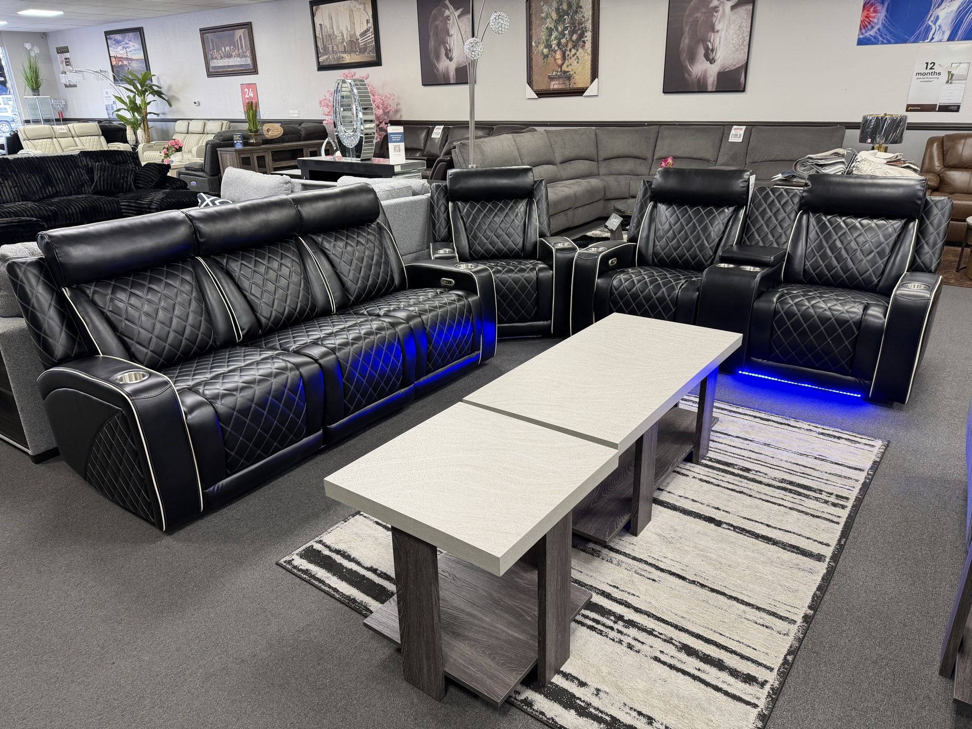 Black Leather Sofa & Loveseat + FREE Recliner Chair