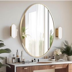 Oval Wall Mirror, 22"x30" Gold Oval Vanity Mirror, Bathroom Mirror of Metal Frame, Home Decorative W