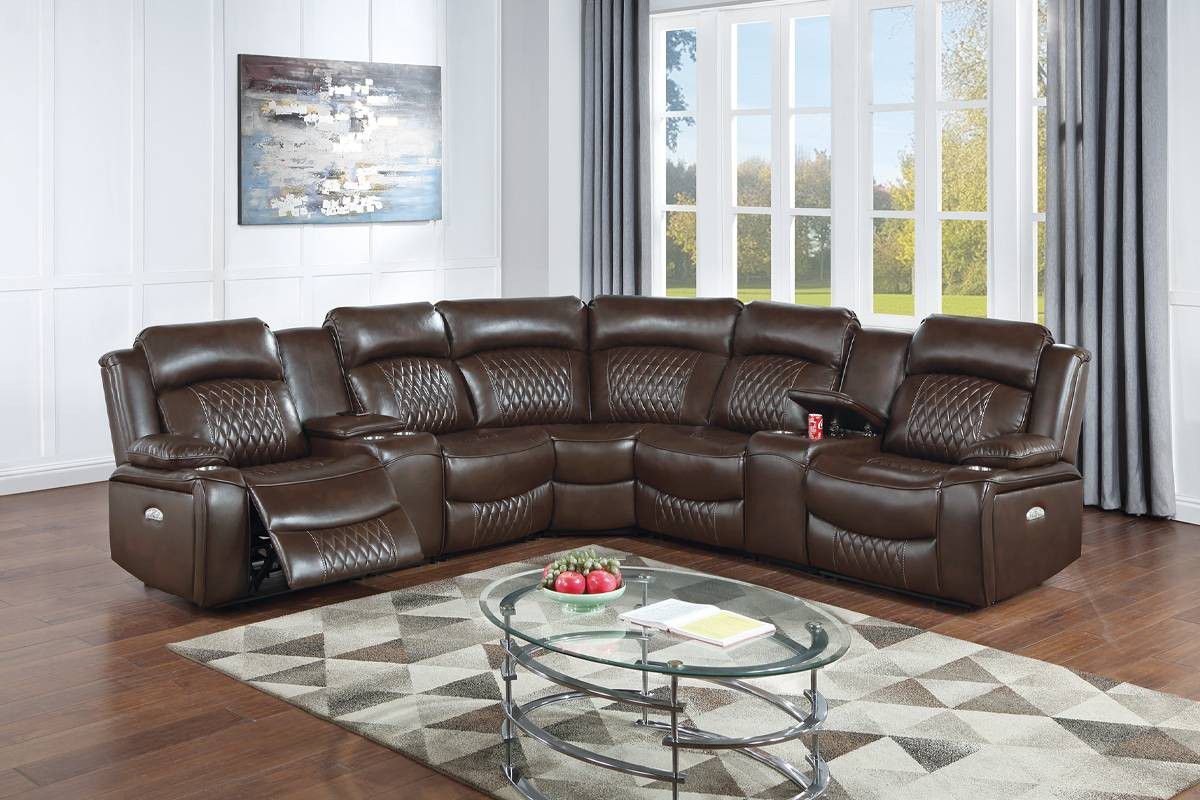 Brand New Brown Leather Power Reclining Sectional Sofa