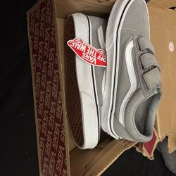 Gray And White Velcro Vans 