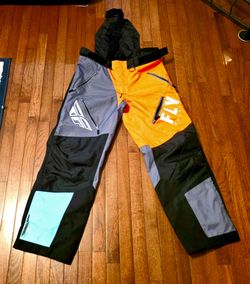 Fly Racing SNX Pro Snowmobile Bibs Men’s Large 33” Inseam Waterproof Insulated Orange Gray